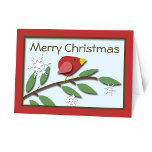 Red Bird på ett Gren God jul Card Helgkort<br><div class="desc">Red Bird på ett Gren God jul-kort med en röd fågel på ett märke med grönt löv och vitt snöflingor över en ljusblå bakgrund med röd bakgrund. På framsidan står "God jul", medan insidan är personlig med din egen Julhälsningar. De här julkorten i helgdag är perfekt för att ge personlig...</div>