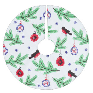 Red Bird på Gräs Gren med ornament Julgransmatta Borstad Polyester