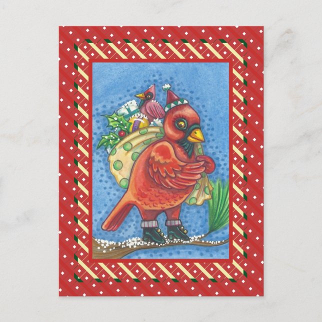 RED BIRD SANTA, BRA CHEER CHRISTMAS CARDINAL HELG VYKORT (Framsida)