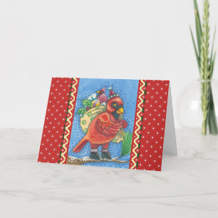 RED BIRD SANTA, BRA CHEER CHRISTMAS CARDINAL HELGKORT