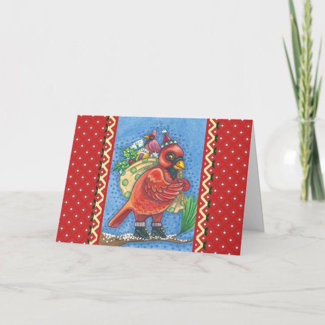 RED BIRD SANTA, BRA CHEER CHRISTMAS CARDINAL HELGKORT (Framsida)