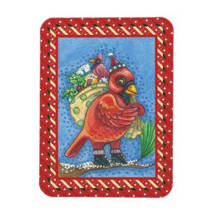 RED BIRD SANTA, BRA CHEER CHRISTMAS CARDINAL MAGNET
