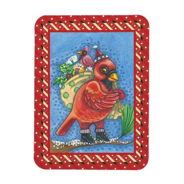 RED BIRD SANTA, BRA CHEER CHRISTMAS CARDINAL MAGNET (Vertikal)