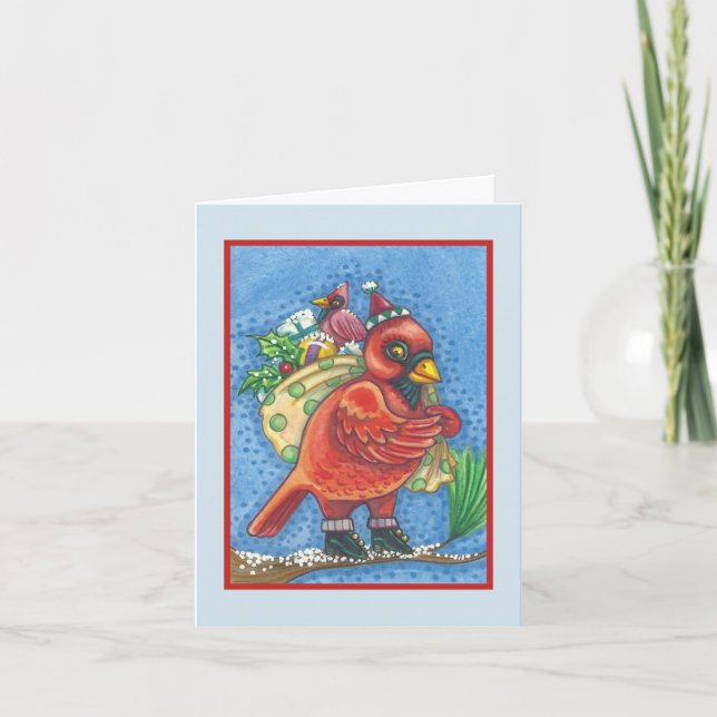 RED BIRD SANTA, CHRISTMAS CARDINAL GREETING CARD B HELGKORT (Framsida)