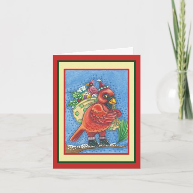 RED BIRD SANTA, CHRISTMAS CARDINAL GREETING CARD B HELGKORT (Framsida)