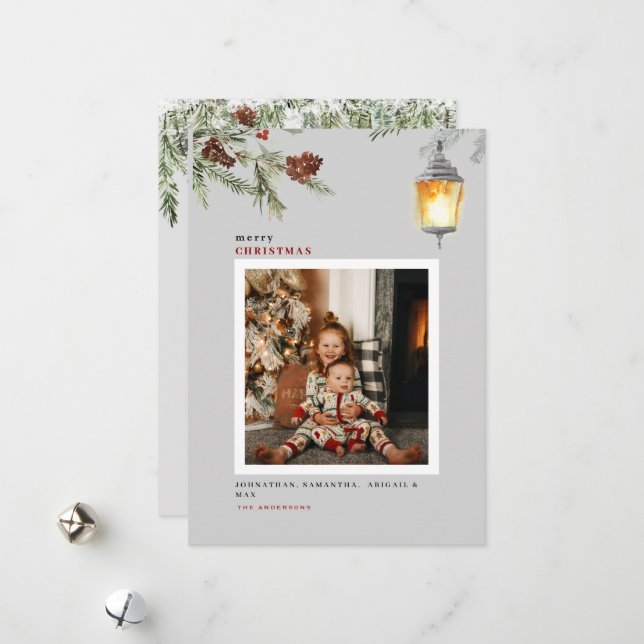 Red Bird Winter Foliage Photo jul Julkort (Fram/Back In Situ)