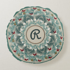 Red Birds and Wispy Gräs Personlig Rund Kudde