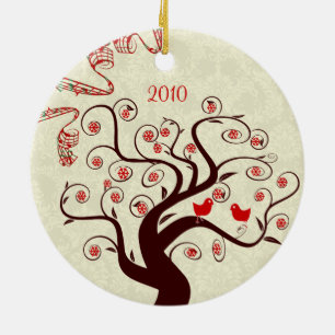 Red Birds Swirl Träd jul Photo Ornament
