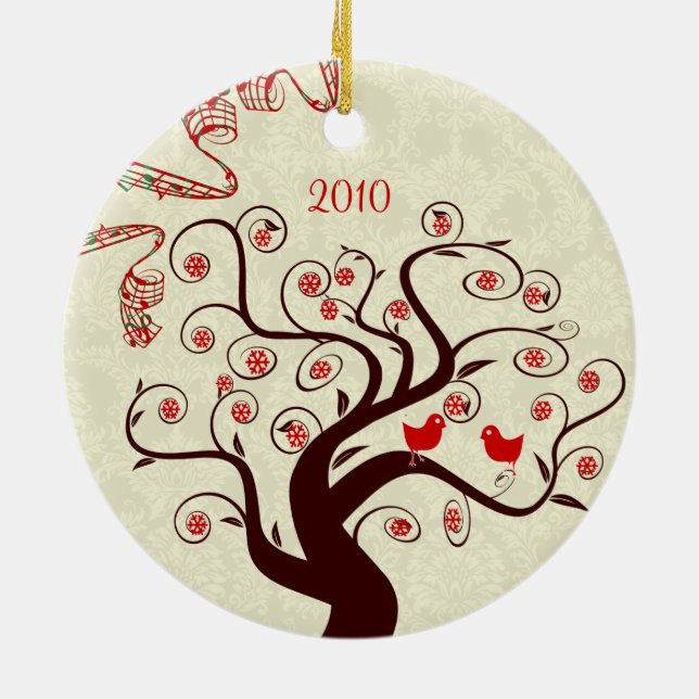 Red Birds Swirl Träd jul Photo Ornament (Baksidan)