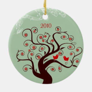 Red Birds Swirl Träd jul Photo Ornament