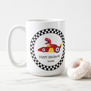 Red Birthday Dinosaur tävling-bilpojken tävla namn Kaffemugg