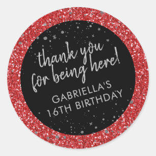 Red Birthday Glitter-Tack Favoriter Runt Klistermärke