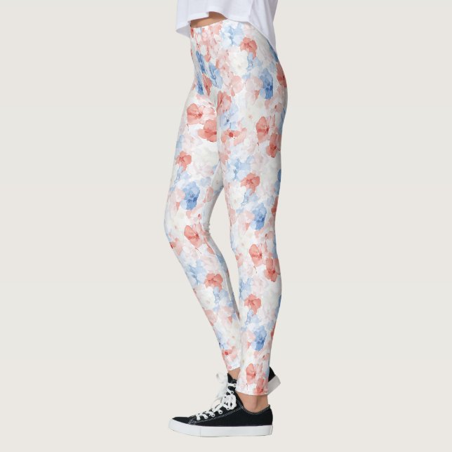 Red Blåa blommor Leggings (Vänster)