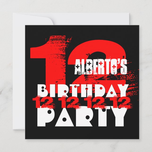 RED BLACK 12:e Födelsedagsfest 12-årig V03 Inbjudningar (Framsida)