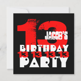 RED BLACK 13:e Födelsedagsfesten 13:e året gammal Inbjudningar