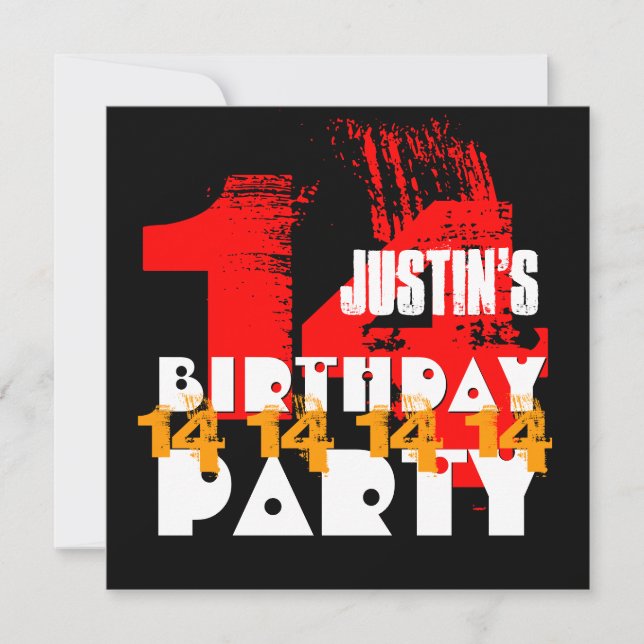 RED BLACK 14:e Födelsedagsfesten 14 ÅRS V06 Inbjudningar (Framsida)