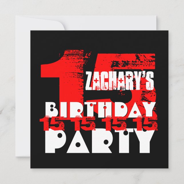 RED BLACK 15:e Födelsedagsfesten 15 ÅRS V07 Inbjudningar (Framsida)