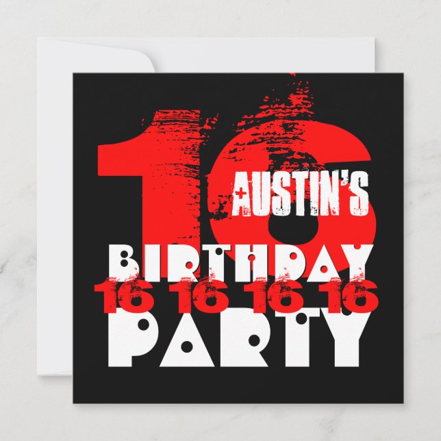 RED BLACK 16:e Födelsedagsfesten 16 ÅRS V08 Inbjudningar (Framsida)