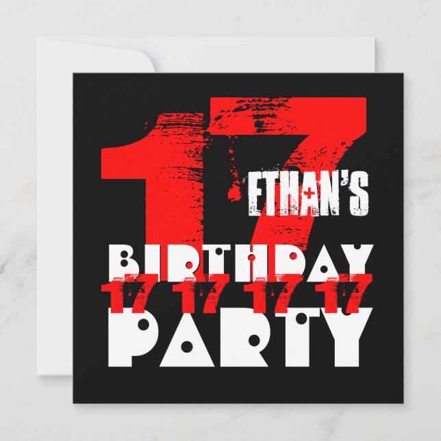RED BLACK 17:e Födelsedagsfesten 17 ÅRS V09 Inbjudningar (Framsida)