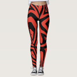 Red & Black Abstrakt Zebra tryck Womens Leggings