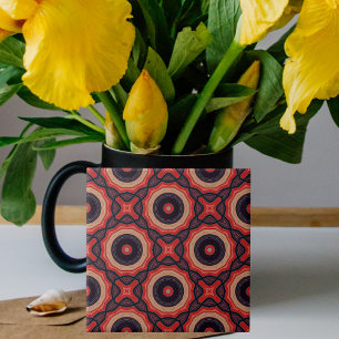 Red Black and Beige Abstrakt Geometric Mönster Kakelplatta