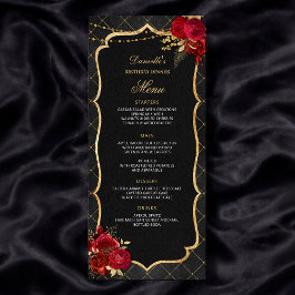 Red Black and Gold Birthday Dinner Menu Meny