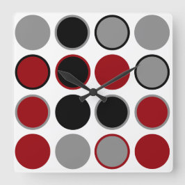 Red, Black and Gray Circles Fyrkantig Klocka