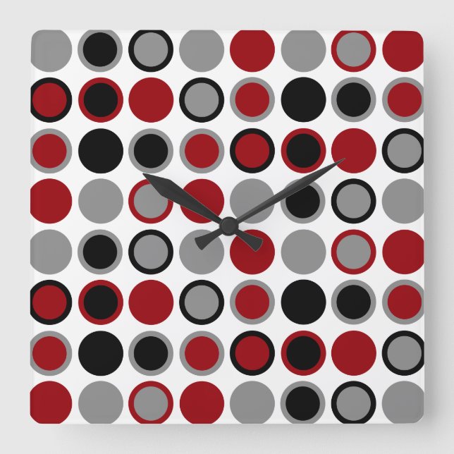Red, Black and Gray Circles  Fyrkantig Klocka (Framsida)