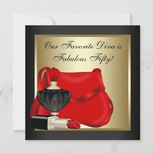 Red Black and Guld Födelsedagsfest Inbjudningar (Framsida)