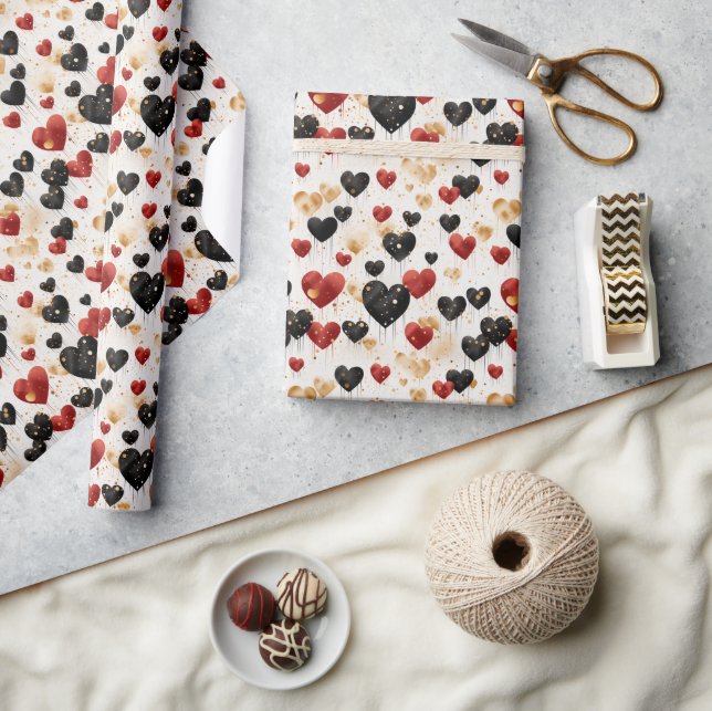Red Black and Guld Heart Balloations Presentpapper (Hantverk)