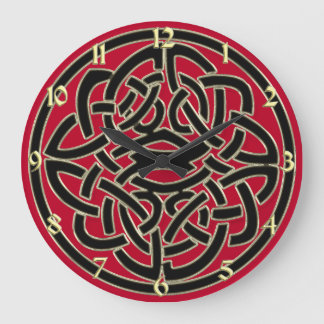 Red Black and Guld Metallic Celtic Knot Clock Stor Klocka
