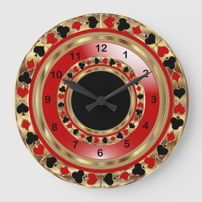 Red, Black and Metallic Guld Poker Stor Klocka (Framsida)
