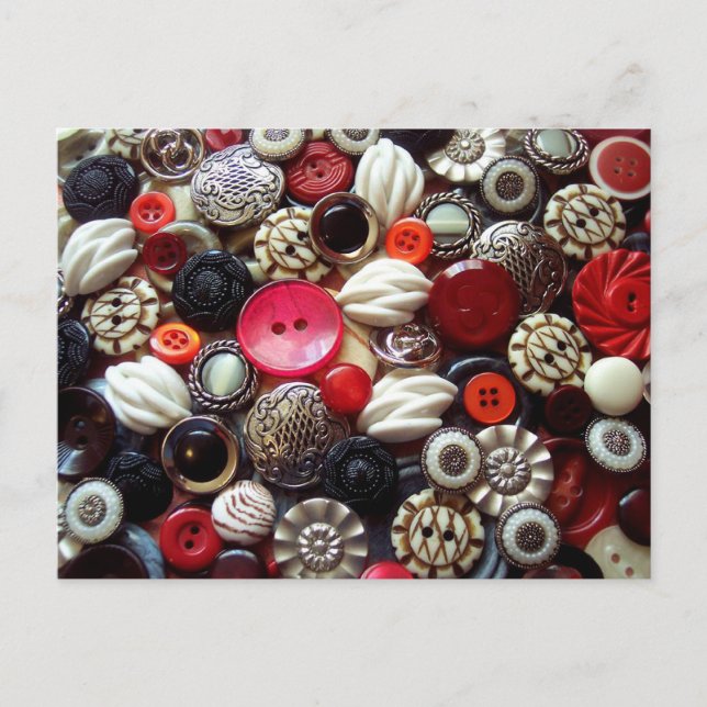 Red Black and Silver Button Collage Vykort (Framsida)