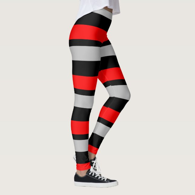 Red Black and Silver Horizontally Stripe Leggings (Höger)