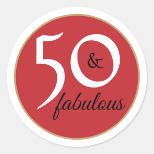 Red Black and White 50 och Fabulous Typography Runt Klistermärke