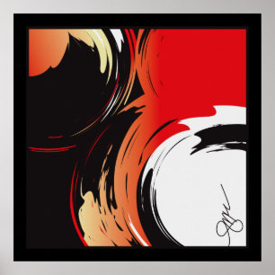 Red Black and White Abstrakt Art Poster