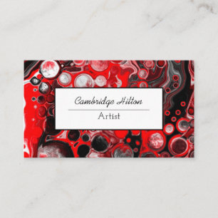 Red, Black and White Abstrakt Fluid Art Visitkort