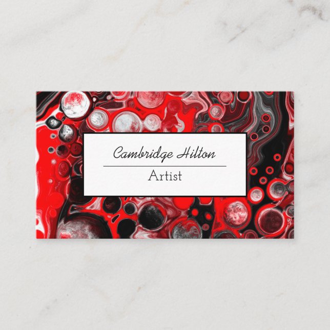Red, Black and White Abstrakt Fluid Art Visitkort (Framsida)