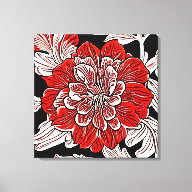 Red Black and White Art nouveau Flower Canvastryck (Framsida)