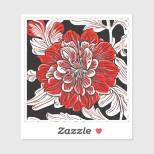 Red Black and White Art nouveau Flower Klistermärken