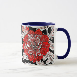 Red Black and White Art nouveau Flower Mugg