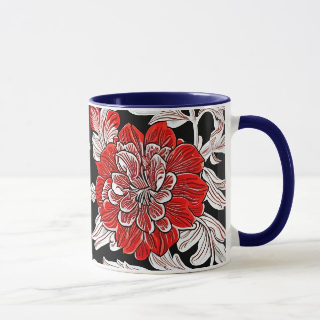 Red Black and White Art nouveau Flower Mugg (Höger)