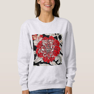 Red Black and White Art nouveau Flower T Shirt