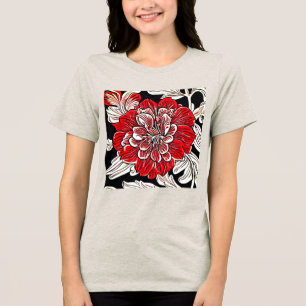 Red Black and White Art nouveau Flower T Shirt