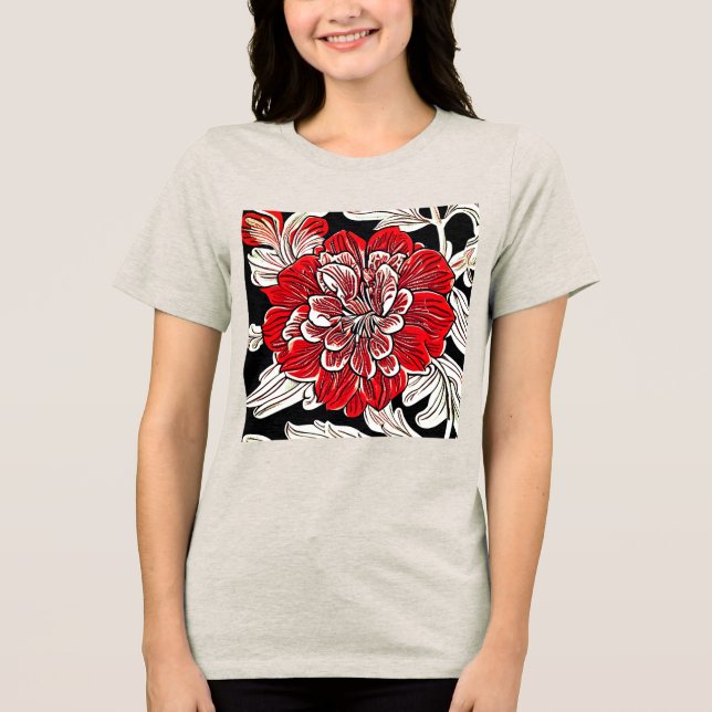 Red Black and White Art nouveau Flower T Shirt (Framsida)