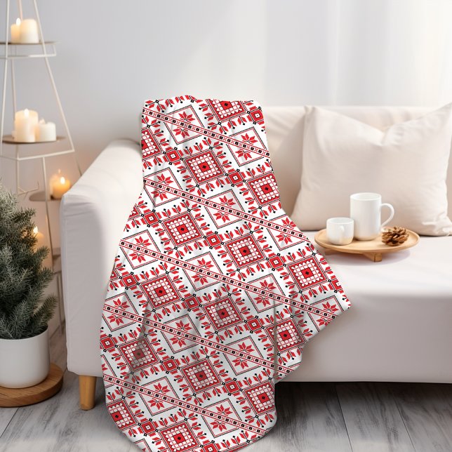 Red Black and White Classidic Fair Isle Motif Fleecefilt (Skapare uppladdad)
