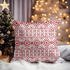 Red Black and White Classidic Fair Isle Motif Kudde
