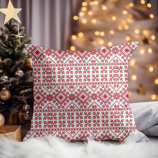 Red Black and White Classidic Fair Isle Motif Kudde (Skapare uppladdad)