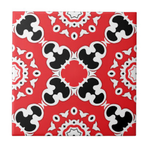 Red Black and White Elegant Ornate Damask Baroque Kakelplatta