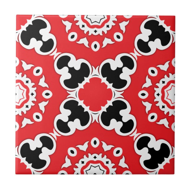 Red Black and White Elegant Ornate Damask Baroque Kakelplatta (Framsidan)